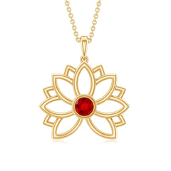 3 MM Created Ruby Lotus Flower Gold Necklace
