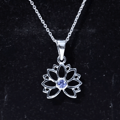 Bezel Set Tanzanite Lotus Flower Pendant Necklace