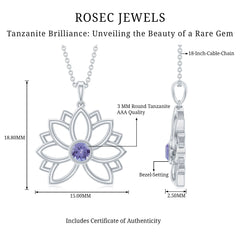 Bezel Set Tanzanite Lotus Flower Pendant Necklace