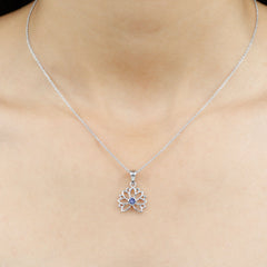 Bezel Set Tanzanite Lotus Flower Pendant Necklace