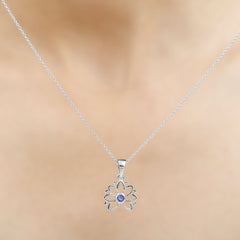 Bezel Set Tanzanite Lotus Flower Pendant Necklace