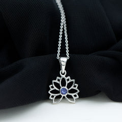 Bezel Set Tanzanite Lotus Flower Pendant Necklace