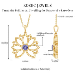 Bezel Set Tanzanite Lotus Flower Pendant Necklace