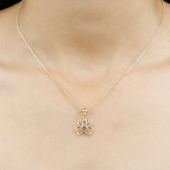 Bezel Set Tanzanite Lotus Flower Pendant Necklace