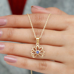 Bezel Set Tanzanite Lotus Flower Pendant Necklace