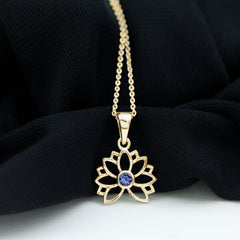 Bezel Set Tanzanite Lotus Flower Pendant Necklace