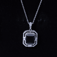Vintage Inspired Octagon Created Black Diamond Pendant with Moissanite