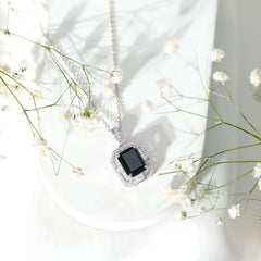 Vintage Inspired Octagon Created Black Diamond Pendant with Moissanite