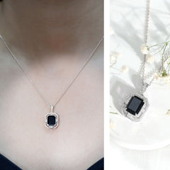 Vintage Inspired Octagon Created Black Diamond Pendant with Moissanite