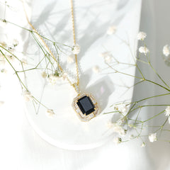 Vintage Inspired Octagon Created Black Diamond Pendant with Moissanite