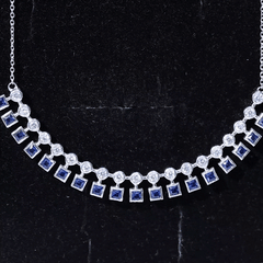 Princess Cut Lab Grown Blue Sapphire Statement Necklace With Certificate