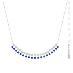Sterling Silver Lab Grown Blue Sapphire Curved Bar Necklace for Wedding