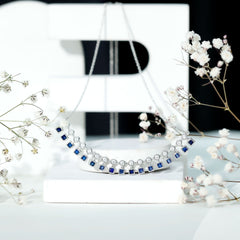 Princess Cut Lab Grown Blue Sapphire Statement Necklace With Certificate