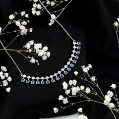 Princess Cut Lab Grown Blue Sapphire Statement Necklace With Certificate