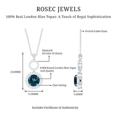 London Blue Topaz and Diamond Halo Dangle Pendant