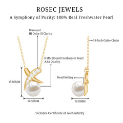 Real Freshwater Pearl and Diamond XO Necklace