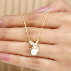 Real Freshwater Pearl and Diamond XO Necklace
