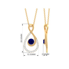 Natural Blue Sapphire Diamond Infinity Pendant Necklace for Women