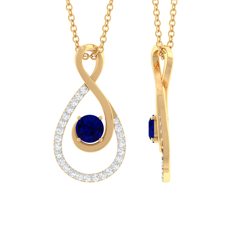Natural Blue Sapphire Diamond Infinity Pendant Necklace for Women