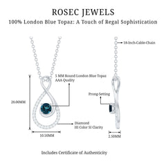 Real London Blue Topaz Infinity Necklace with Diamond
