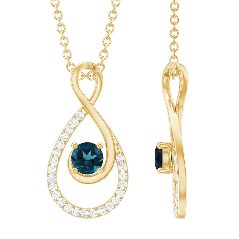 Real London Blue Topaz Infinity Necklace with Diamond