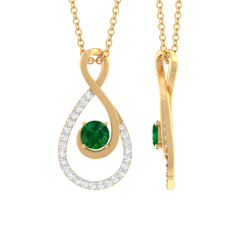 Natural Half Carat Emerald Infinity Necklace with Diamond