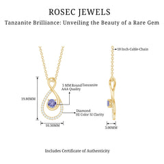 Genuine Tanzanite and Diamond Infinity Pendant Necklace With Chain