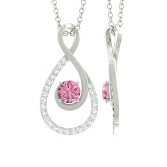 Pink Tourmaline and Diamond Teardrop Pendant Necklace