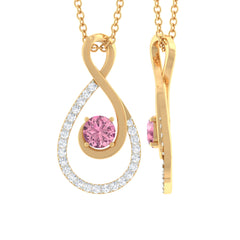 Pink Tourmaline and Diamond Teardrop Pendant Necklace