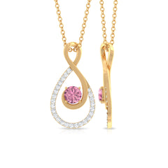 Pink Tourmaline and Diamond Teardrop Pendant Necklace