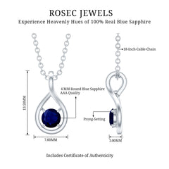 Genuine Round Cut Blue Sapphire Teardrop Pendant