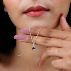 Genuine Round Cut Blue Sapphire Teardrop Pendant