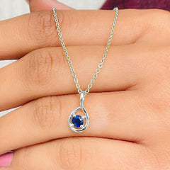 Genuine Round Cut Blue Sapphire Teardrop Pendant
