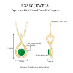 Genuine 5MM Round Cut Emerald Solitaire Teardrop Necklace With Chain