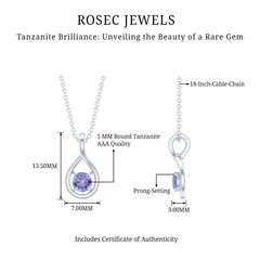 Certified 5 MM Round Tanzanite Teardrop Pendant