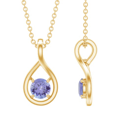Certified 5 MM Round Tanzanite Teardrop Pendant