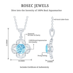 Natural Aquamarine Flower Pendant Necklace with Diamond