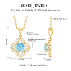 Natural Aquamarine Flower Pendant Necklace with Diamond
