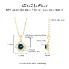Antique Style Natural London Blue Topaz Bridal Pendant with Diamond