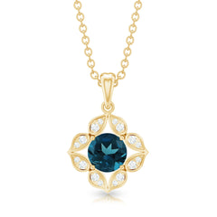Antique Style Natural London Blue Topaz Bridal Pendant with Diamond