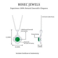 Nature Inspired Emerald Flower Pendant Necklace with Diamond