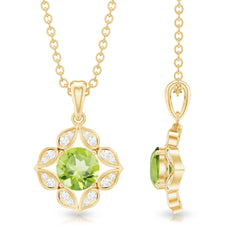 Antique Style Natural Peridot Bridal Pendant with Diamond