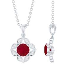 Antique Style Natural Ruby Bridal Pendant with Diamond