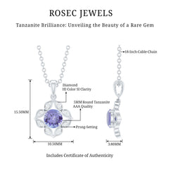 Natural 0.5 Carat Tanzanite Flower Pendant Necklace with Diamond