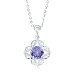Natural 0.5 Carat Tanzanite Flower Pendant Necklace with Diamond