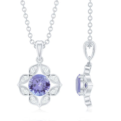 Natural 0.5 Carat Tanzanite Flower Pendant Necklace with Diamond