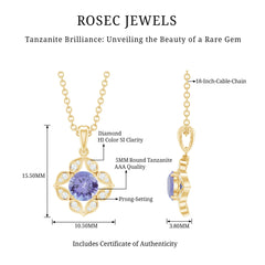 Natural 0.5 Carat Tanzanite Flower Pendant Necklace with Diamond