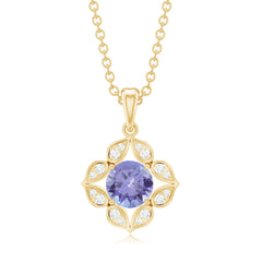 Natural 0.5 Carat Tanzanite Flower Pendant Necklace with Diamond