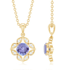 Natural 0.5 Carat Tanzanite Flower Pendant Necklace with Diamond