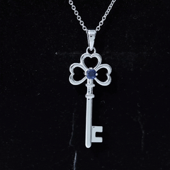 Natural Blue Sapphire Key to My Heart Necklace